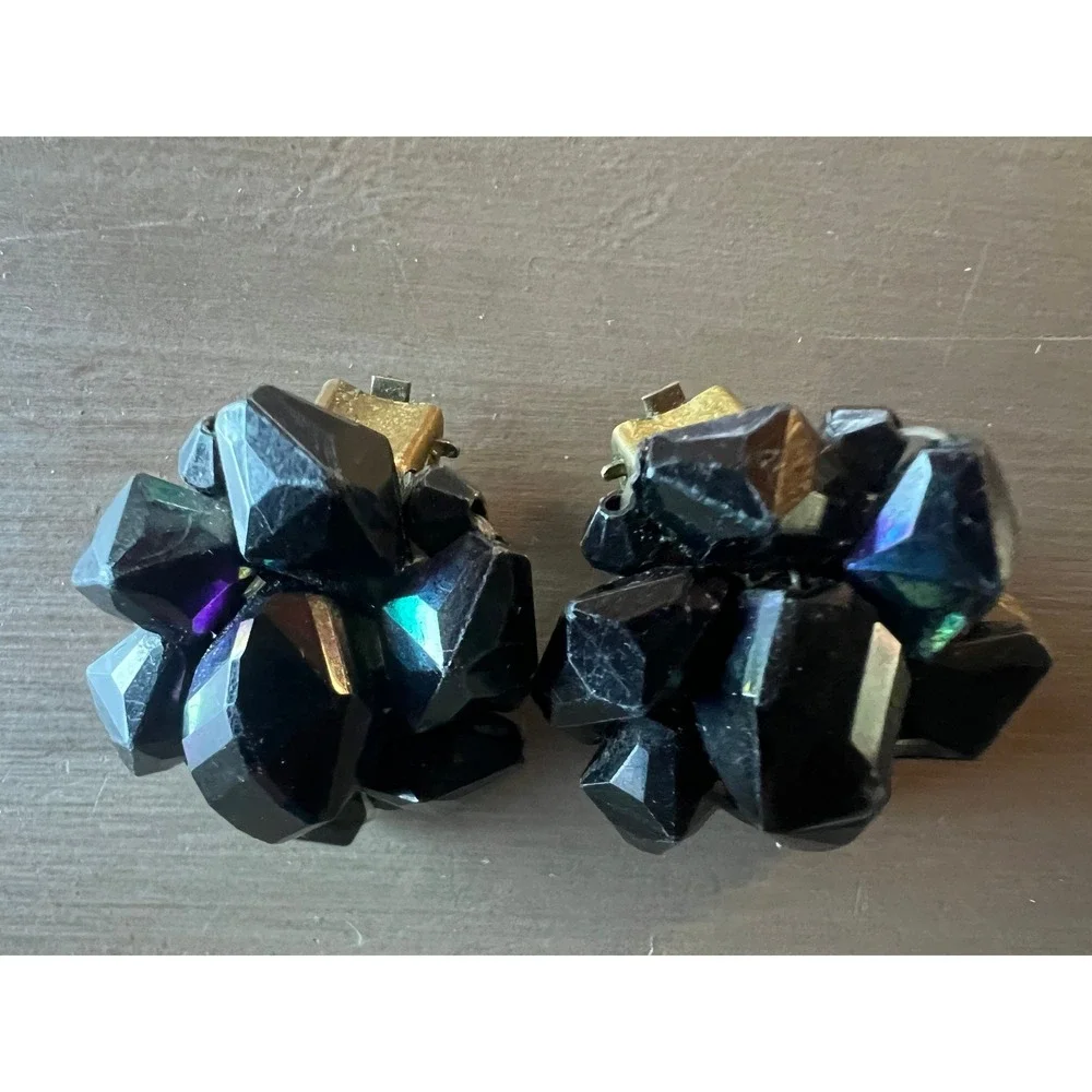 Vintage Cluster Clip-On Earrings 3 Pair Set Black Gold Cream West Germany Japan